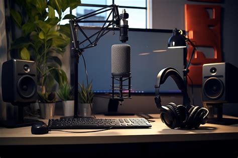 Premium Ai Image A Voiceover Artists Recording Setup Featuring A Mi