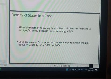 Solved Density Of States In A Band Given The Width Of An