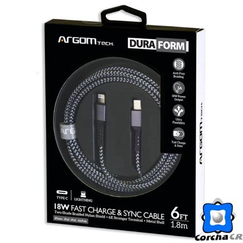 Argom Cable Lightning A Tipo C Mts Negro Trenzado Dura Form Arg Cb