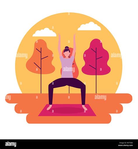 Sticker Woman Sunset Outdoor Yoga Activity Vector Illustration Stock Vector Image And Art Alamy