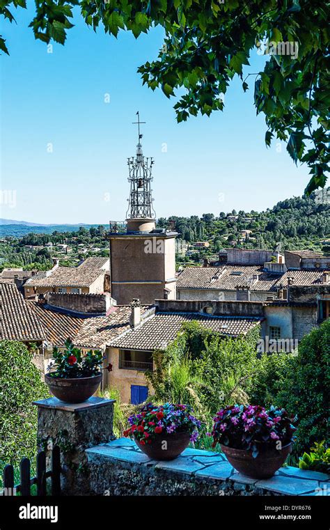 Europe, France, Var, Cotignac. Old village. The campanile Stock Photo ...