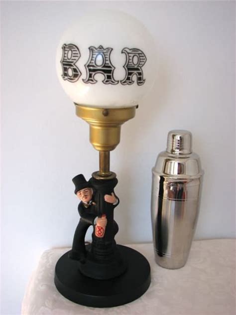 Vintage Bar Table Lamp Drunk Man On Lamp Post With Round