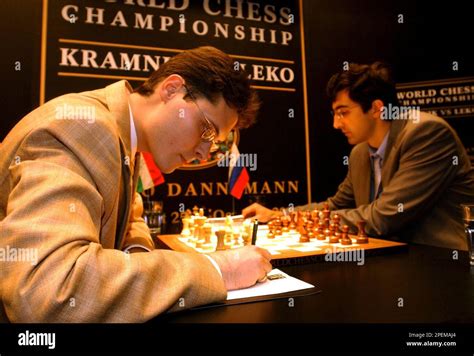 Challenger Peter Leko From Hungary Left Plays Against World Chess