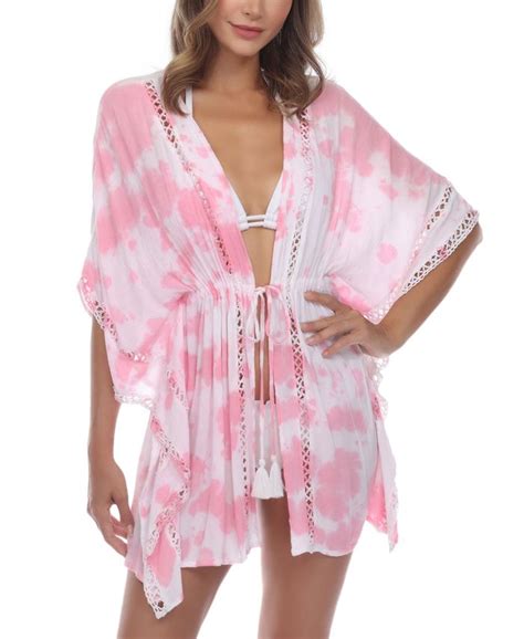 Raviya Crochet Trim Tie Front Kimono Swim Cover Up Macys