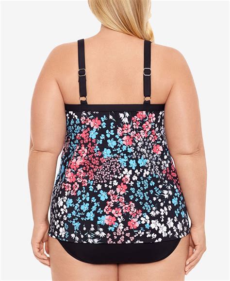 Swim Solutions Plus Size Printed High Neck Underwire Tankini Top