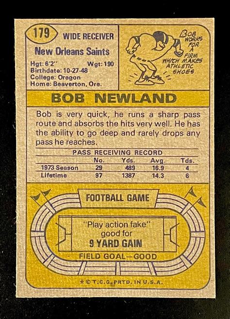 1974 Topps 179 Bob Newland New Orleans Saints Vintage Football Card EBay