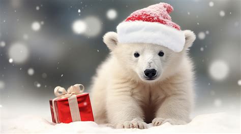 Christmas Polar Bear Cub Free Stock Photo Public Domain Pictures