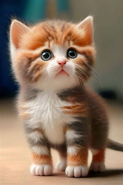 Cutie Pie Cat Sitting On Wooden Floor