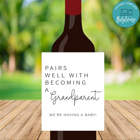 Pairs Well With Being Grandparents Baby Announcement Wine Label Bobotemp