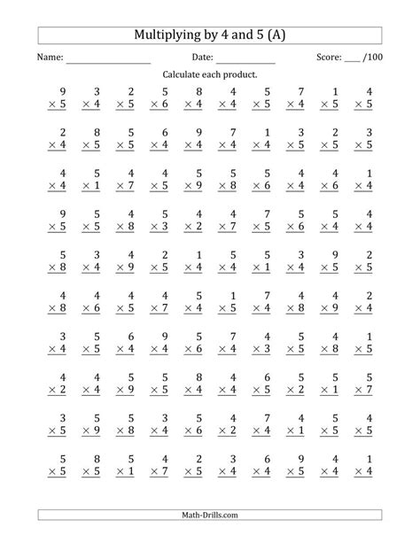 Multiplication Worksheets 4s And 5s