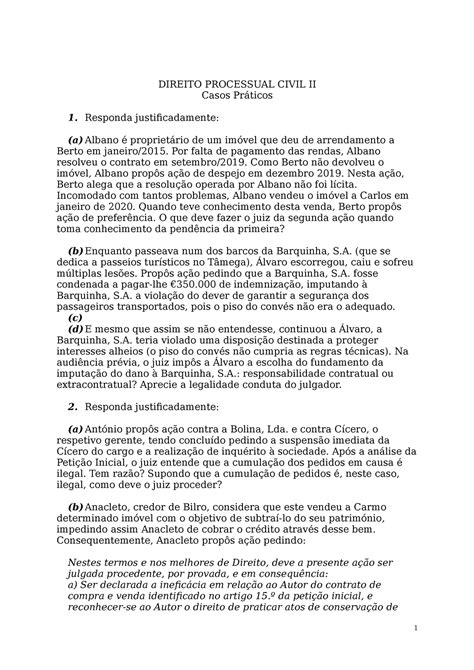 Casos Práticos De Direito Processual Civil Ii Direito Processual