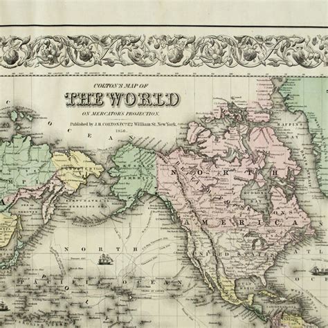 Map World Mercators Projection Jh Colton Antique New York 1856