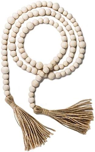 Amazon Wood Bead Garland With Tassels Inch Natural Wooden