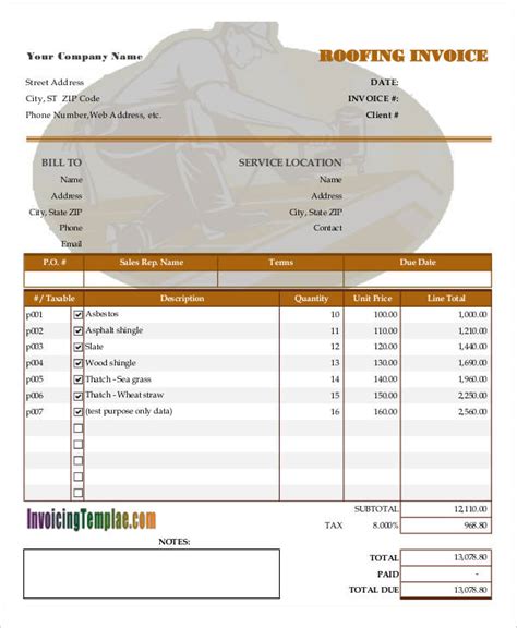 9 Roofing Invoice Templates Free Word Pdf Format Download Free