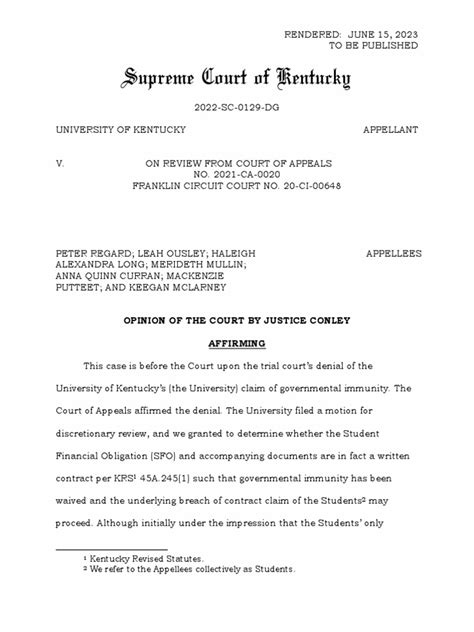 Kentucky Supreme Court Opinion On Uk Suit Pdf Procedures Of The