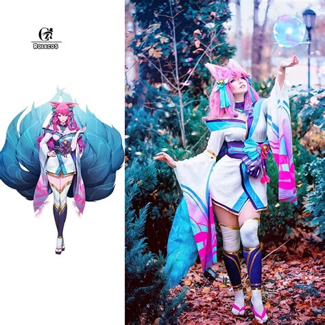 ROLECOS LOL Fantasia De Cosplay Ahri Feminina Flor Espiritual Sexy