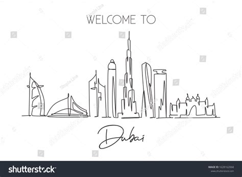 One Continuous Line Drawing Dubai City Stock Vector (Royalty Free ...