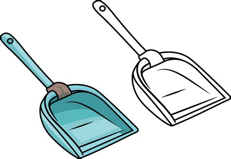 Dust pan cartoon vector illustration , plastic dustpan stock vector image, colored and black and ...