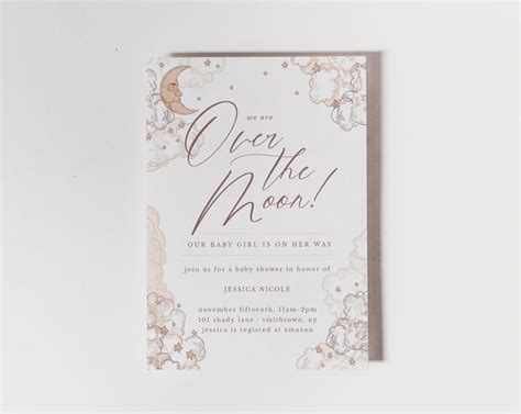 Over the Moon Baby Shower Invitation, Editable Invitation, Digital, Download, Neutral, Twins ...