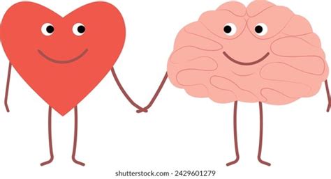 Cartoon Brain Heart Characters Holding Hands Stock Vector Royalty Free