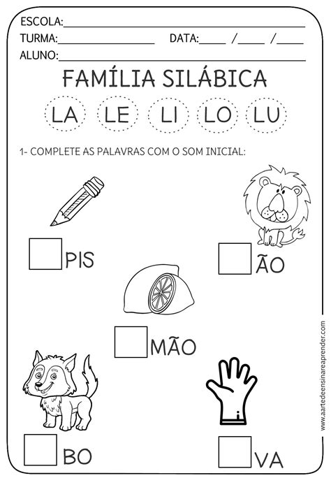 ATIVIDADE PRONTA FAMÍLIA SILÁBICA L A Arte de Ensinar e Aprender