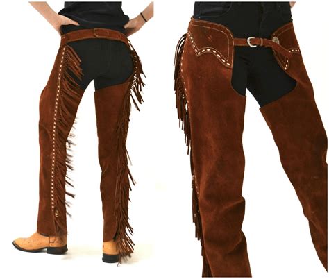 Vintage Leather Chaps Brown Suede Leather With Fringe Etsy Brown