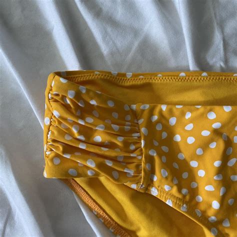 Yellow And White Polka Dot Bikini Bottoms Size 10 Depop