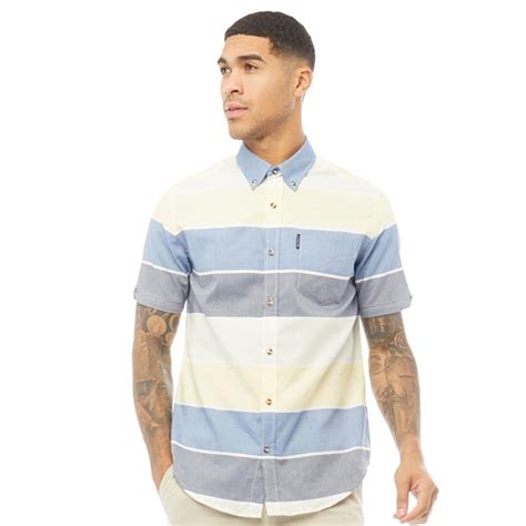 Buy Ben Sherman Mens Short Sleeve Engineered Stripe Oxford Shirt Sky