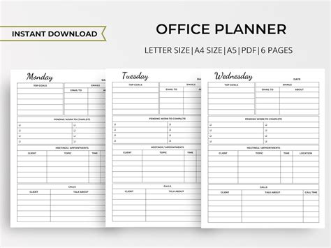 Work Planner Printable, Office Planner, Planner for Work, Daily ...