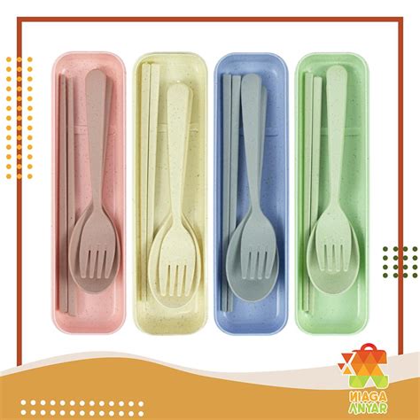 Jual NA Set Alat Makan 3 In 1 Serat Gandum Wheat Cutlery Set 3 In 1