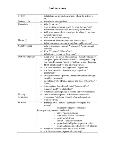 prose analysis guide context characters theme