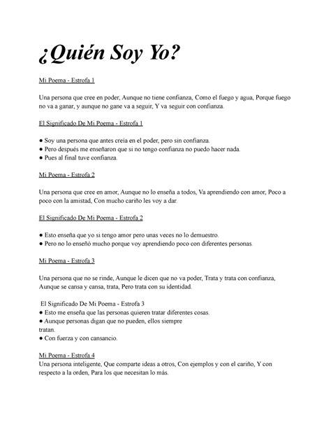 Spa Hs Quien Soy Yo Qui N Soy Yo Mi Poema Estrofa Una