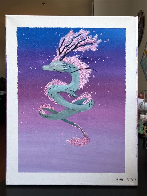 Sakura Dragon acrylic painting on canvas : r/painting