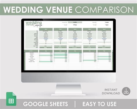 Wedding Venue Comparison Template Sheets Template Google Etsy