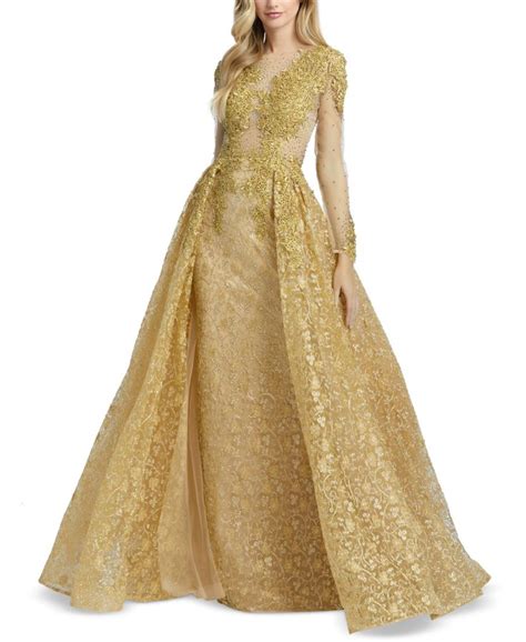 Mac Duggal Lace And Beaded Gown Gold Gowns Beaded Gown Ball Gowns