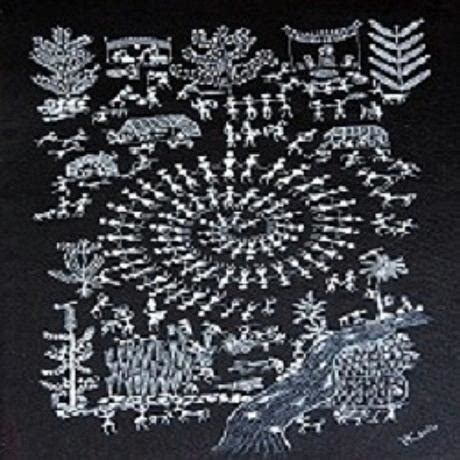 Ancient Warli Arts On Handmade Paper Eccentrically Painting By Harpreet