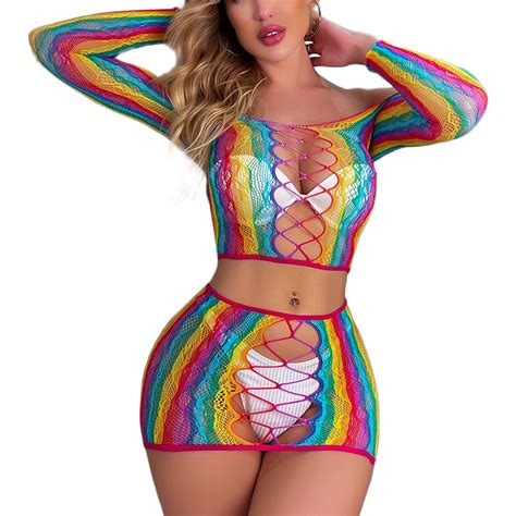 Qcwqmyl Rainbow Sexy Lingerie For Women Fishnet Exotic Costume Sets