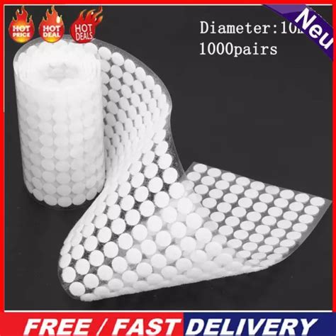 1000 Pairs Double Sided Adhesive Fastener Tape Hooks Loops Disks White