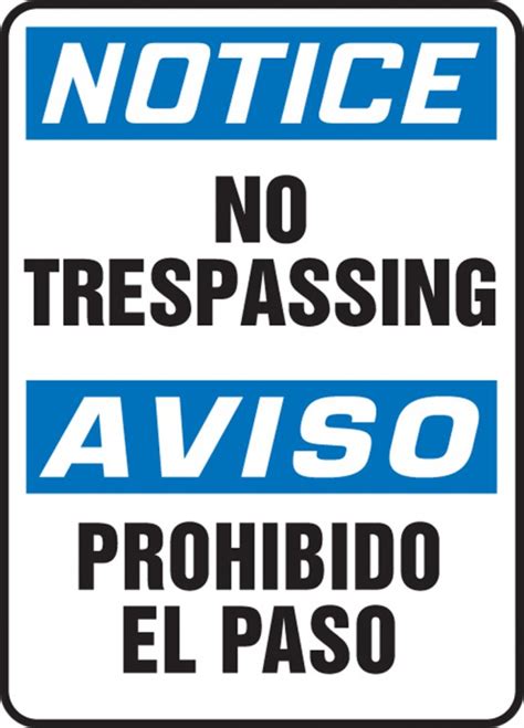 No Trespassing Bilingual Osha Notice Safety Sign Sbmatr806