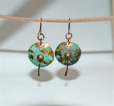 Copper Dangle Earrings Blue Patina Earrings Turquoise Patina