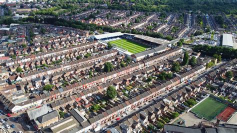 An Aerial High angle view of Luton Football Stadium and Bury Park ...