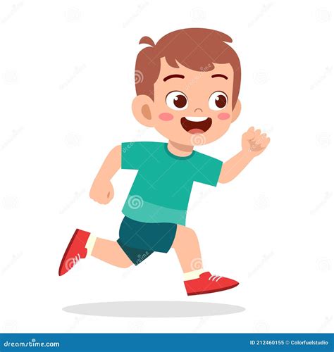 Happy Cute Little Boy Running So Fast Stock Vector Illustration Of