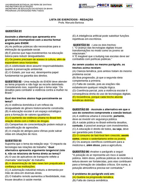 Exercícios De Redação Com Gabarito - Lista de Exercícios de Redação ENEM | PDF | Violência | Brasil