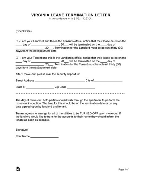 Free Virginia Month To Month Lease Termination Letter Pdf Word Rtf