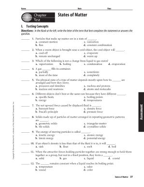 Fillable Online Name Date Class Chapter States Of Matter Test Fax Email