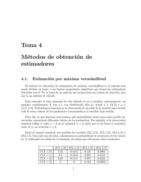 Tema 4 Métodos de obtención de estimadores Tema 4 M etodos de