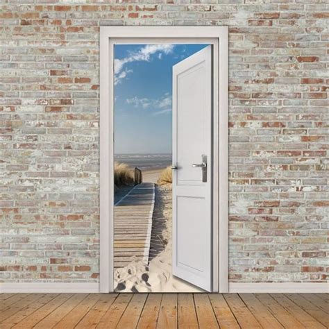 Sticker Porte Autocollant Poster De Porte 3D Portes Blanches Ouvertes