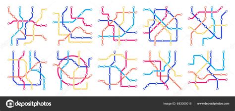 Subway Map Set Underground Railway Metro Route Connection Direction