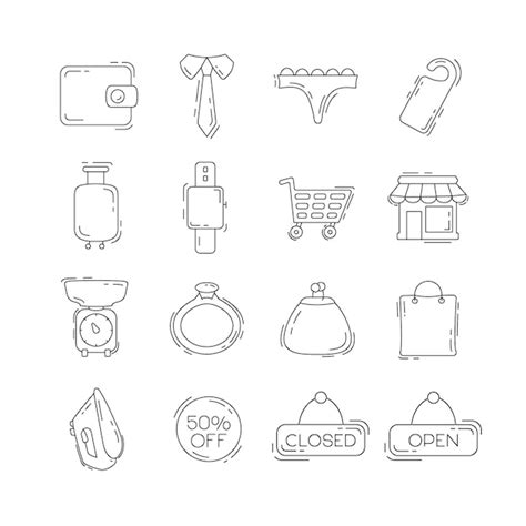 Premium Vector Shopping Thin Line Icon Set With Store Price Tag