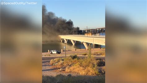 Train derailment near Tempe, Arizona, causes bridge collapse and big fire - ABC7 Los Angeles